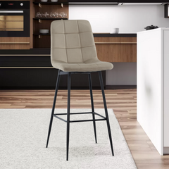 Lot 2 tabourets velours VELVETTE, structure noire, dossier et repose-pieds