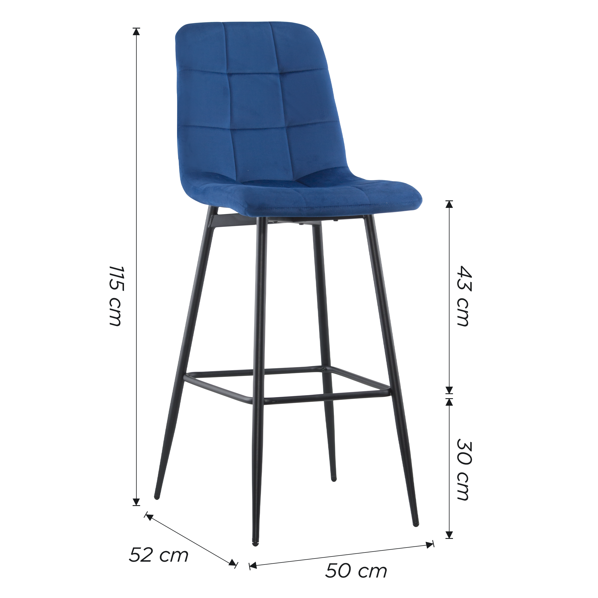 Lot 2 tabourets velours VELVETTE, structure noire, dossier et repose-pieds