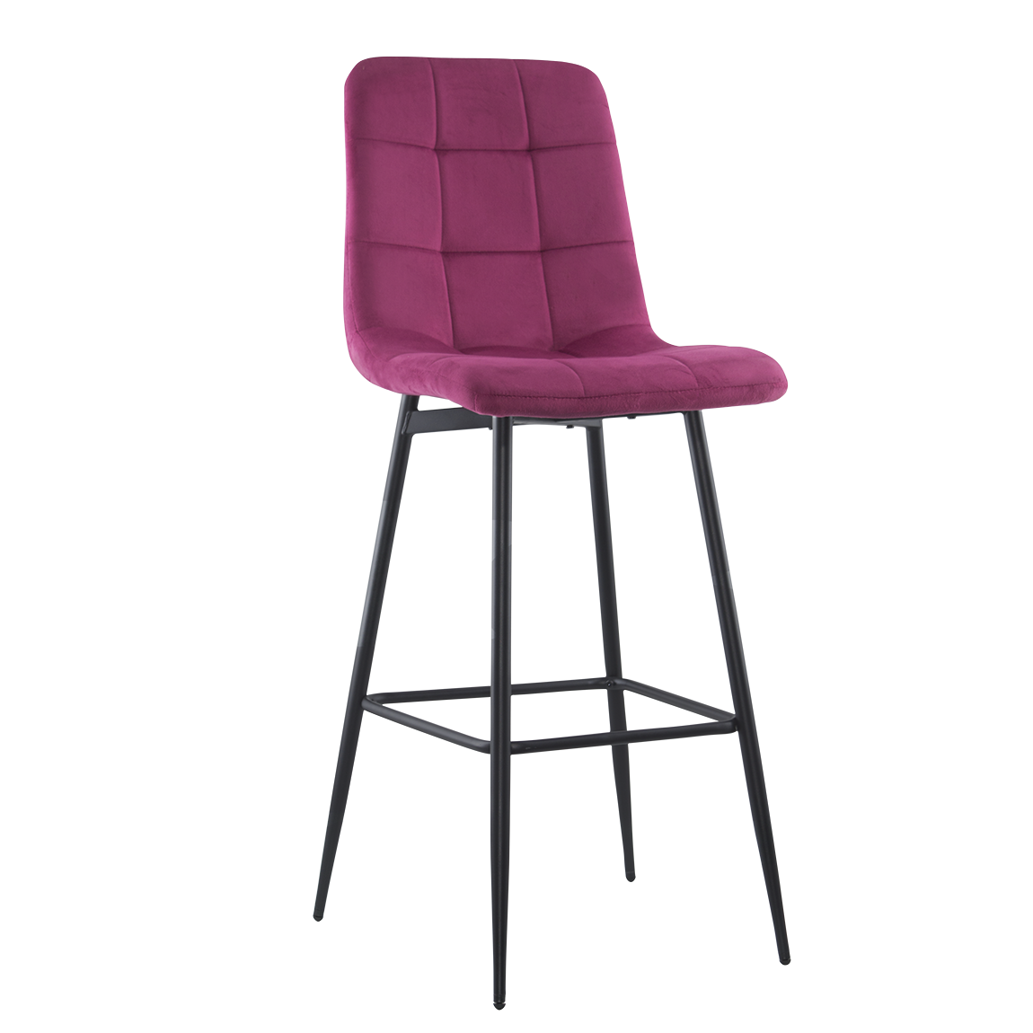Lot 2 tabourets velours VELVETTE, structure noire, dossier et repose-pieds