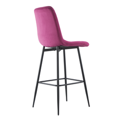 Lot 2 tabourets velours VELVETTE, structure noire, dossier et repose-pieds