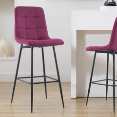 Lot 2 tabourets velours VELVETTE, structure noire, dossier et repose-pieds