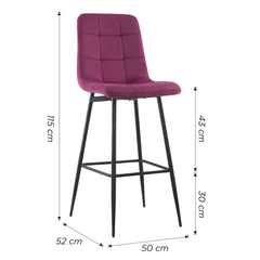 Lot 2 tabourets velours VELVETTE, structure noire, dossier et repose-pieds
