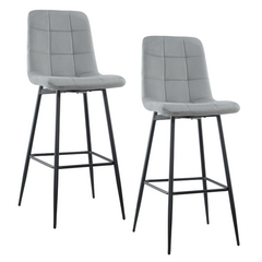 Lot 2 tabourets velours VELVETTE, structure noire, dossier et repose-pieds