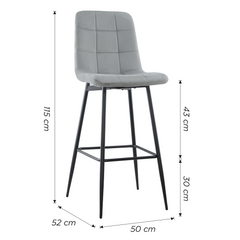 Lot 2 tabourets velours VELVETTE, structure noire, dossier et repose-pieds