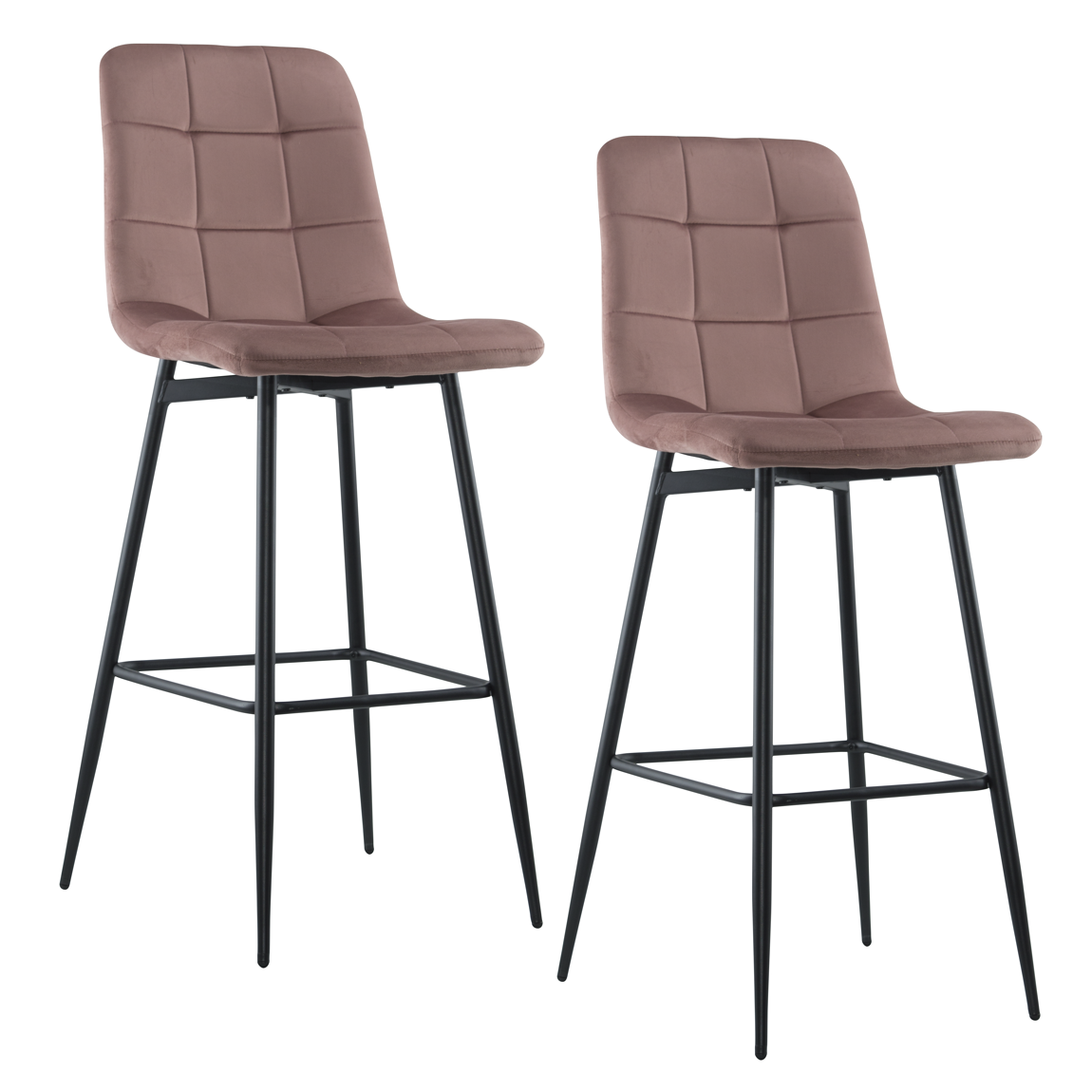 Lot 2 tabourets velours VELVETTE, structure noire, dossier et repose-pieds