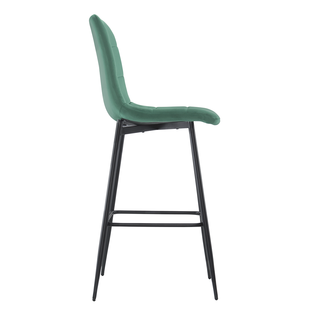 Lot 2 tabourets velours VELVETTE, structure noire, dossier et repose-pieds
