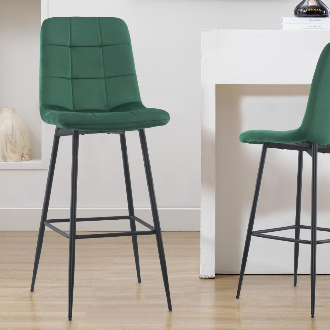 Lot 2 tabourets velours VELVETTE, structure noire, dossier et repose-pieds