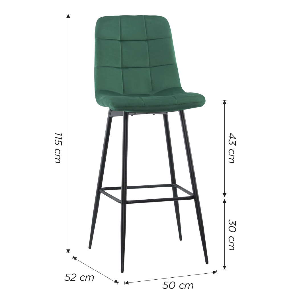 Lot 2 tabourets velours VELVETTE, structure noire, dossier et repose-pieds