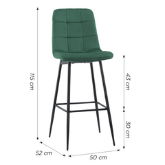 Lot 2 tabourets velours VELVETTE, structure noire, dossier et repose-pieds