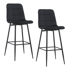 Lot 2 tabourets velours VELVETTE, structure noire, dossier et repose-pieds