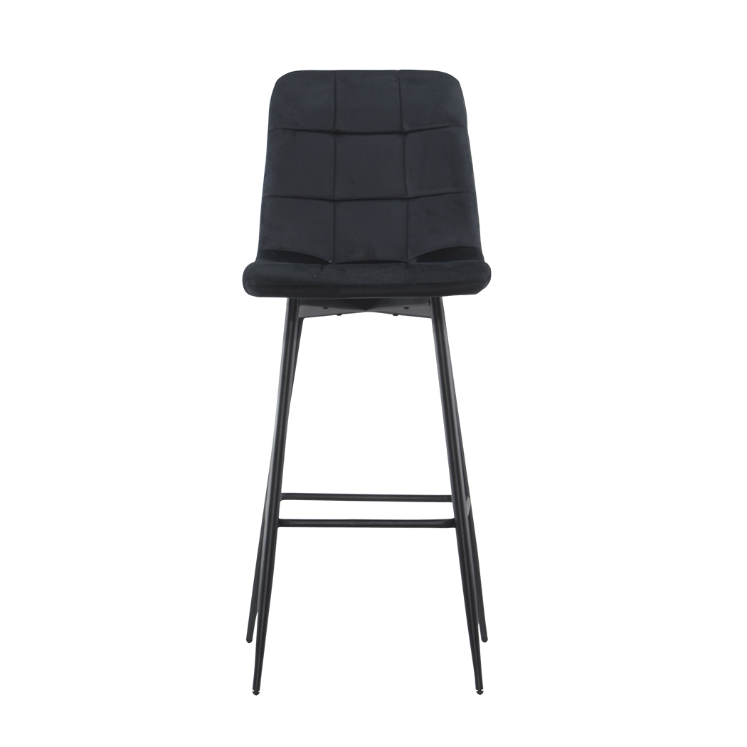 Lot 2 tabourets velours VELVETTE, structure noire, dossier et repose-pieds