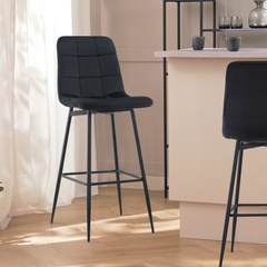 Lot 2 tabourets velours VELVETTE, structure noire, dossier et repose-pieds