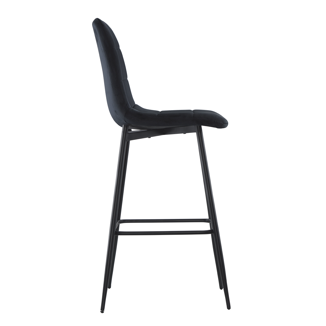 Set 4 tabourets velours VELVETTE, dossier, repose-pieds, pied noir