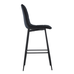 Set 4 tabourets velours VELVETTE, dossier, repose-pieds, pied noir