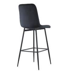 Set 4 tabourets velours VELVETTE, dossier, repose-pieds, pied noir