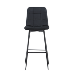 Set 4 tabourets velours VELVETTE, dossier, repose-pieds, pied noir