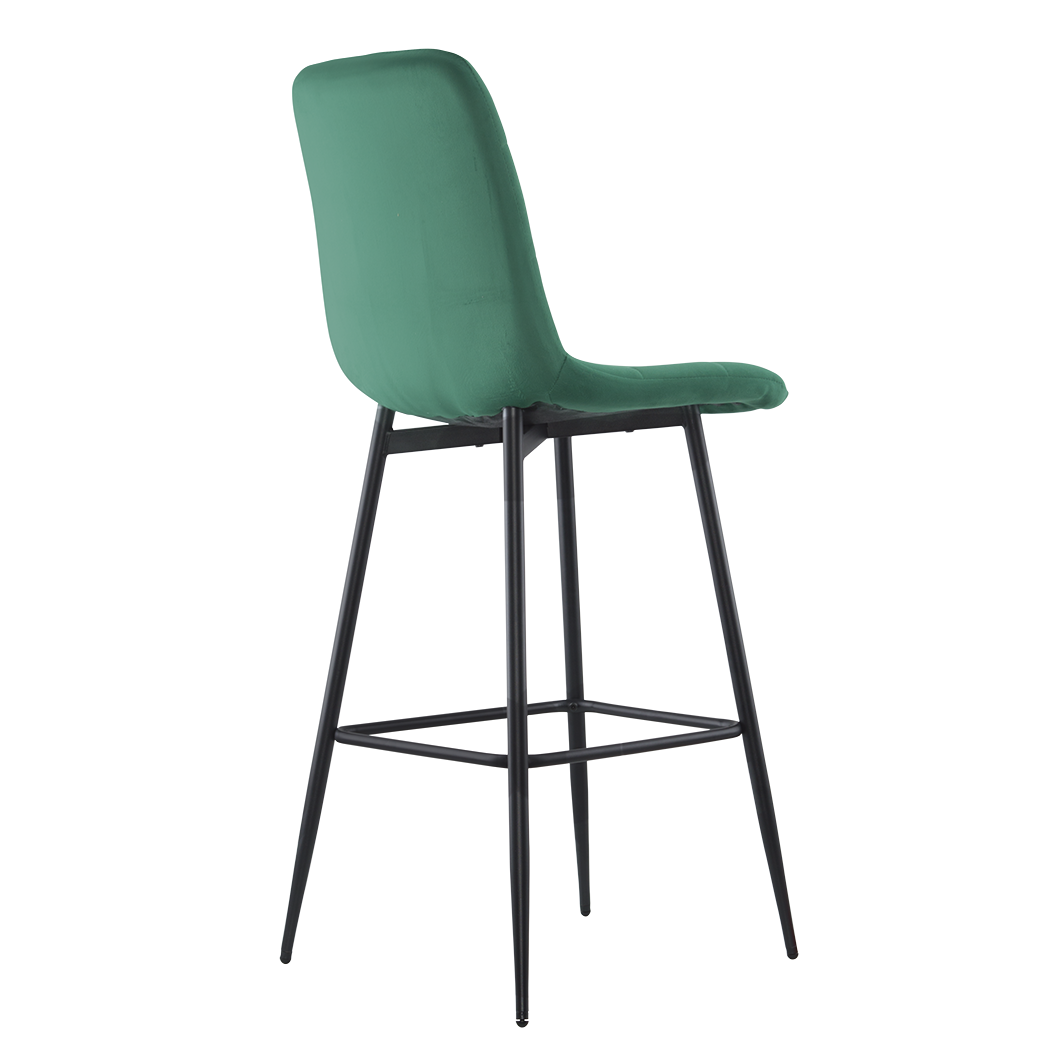 Set 4 tabourets velours VELVETTE, dossier, repose-pieds, pied noir