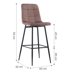 Set 4 tabourets velours VELVETTE, dossier, repose-pieds, pied noir