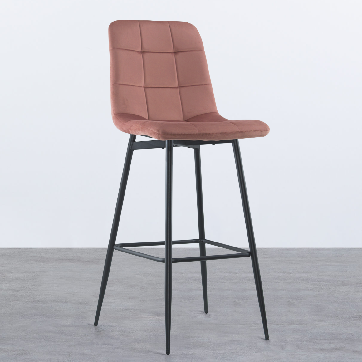 Set 4 tabourets velours VELVETTE, dossier, repose-pieds, pied noir