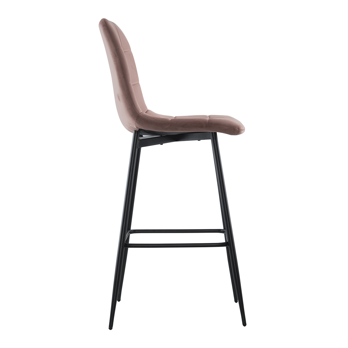 Set 4 tabourets velours VELVETTE, dossier, repose-pieds, pied noir