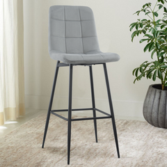 Set 4 tabourets velours VELVETTE, dossier, repose-pieds, pied noir
