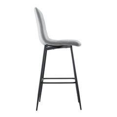 Set 4 tabourets velours VELVETTE, dossier, repose-pieds, pied noir