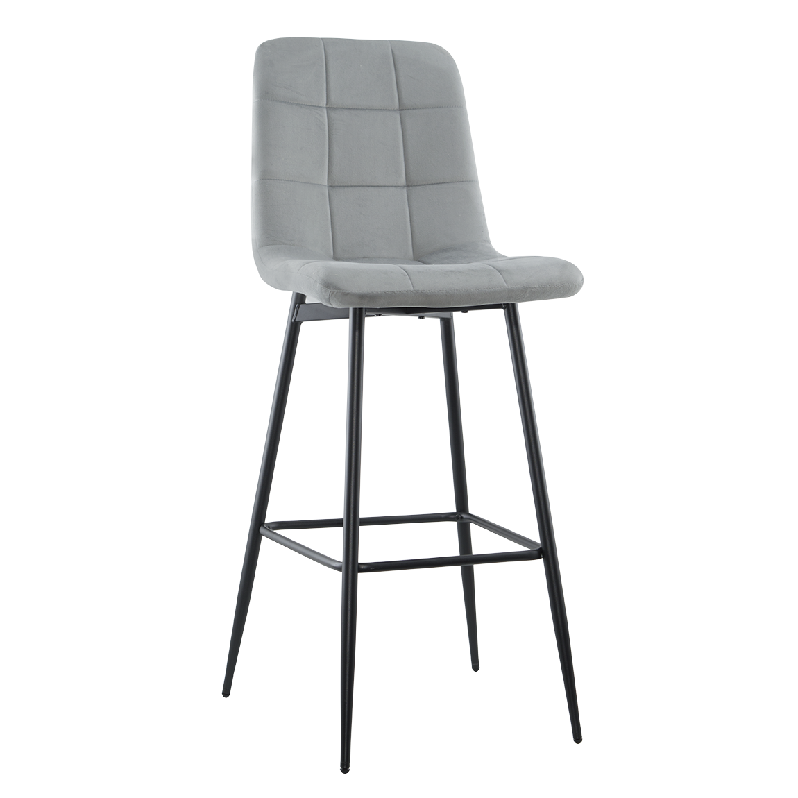 Set 4 tabourets velours VELVETTE, dossier, repose-pieds, pied noir