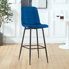 Set 4 tabourets velours VELVETTE, dossier, repose-pieds, pied noir