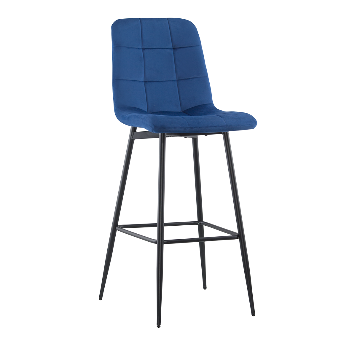 Set 4 tabourets velours VELVETTE, dossier, repose-pieds, pied noir