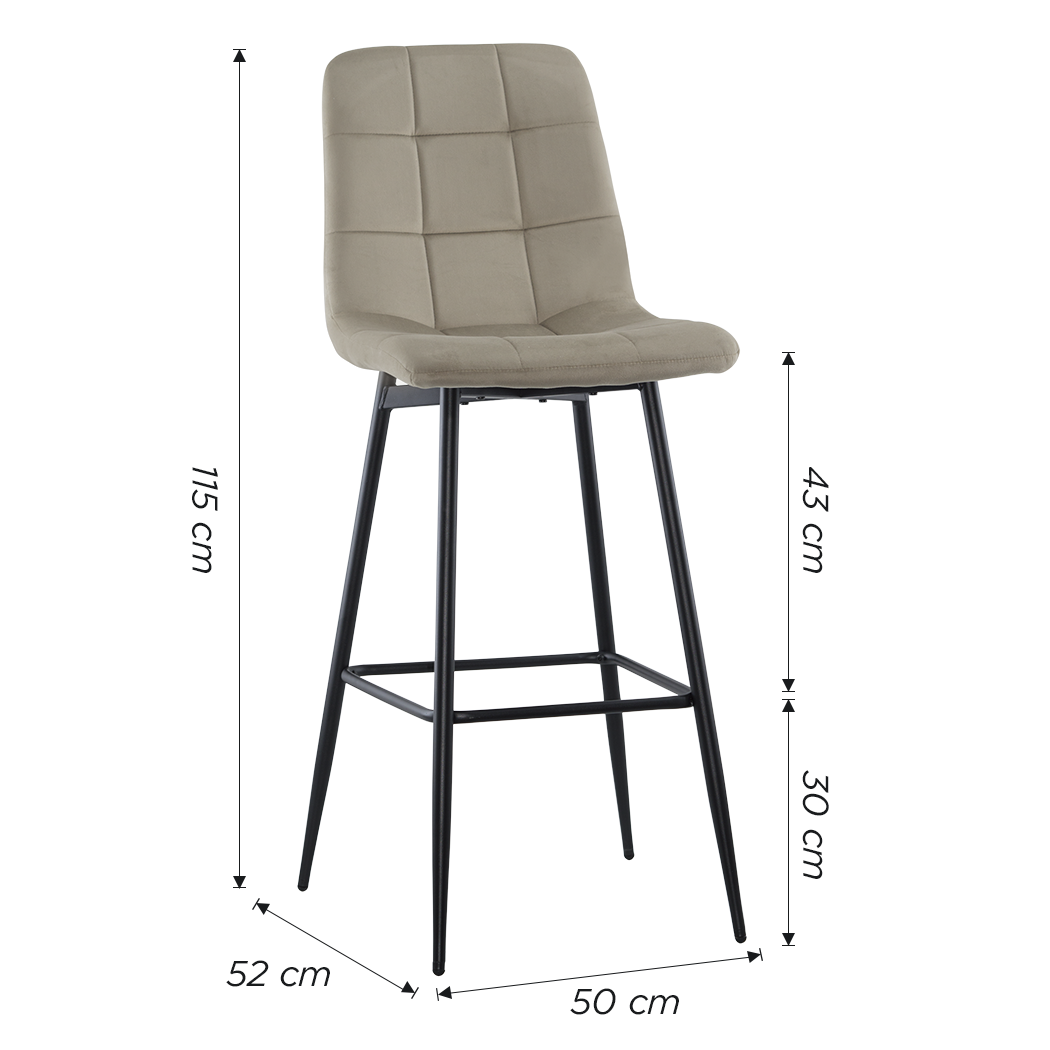 Set 4 tabourets velours VELVETTE, dossier, repose-pieds, pied noir