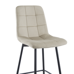 Set 4 tabourets velours VELVETTE, dossier, repose-pieds, pied noir