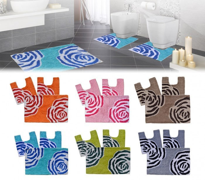 2624 - Ensemble de 3 tapis de salle de bain décor FLOWER