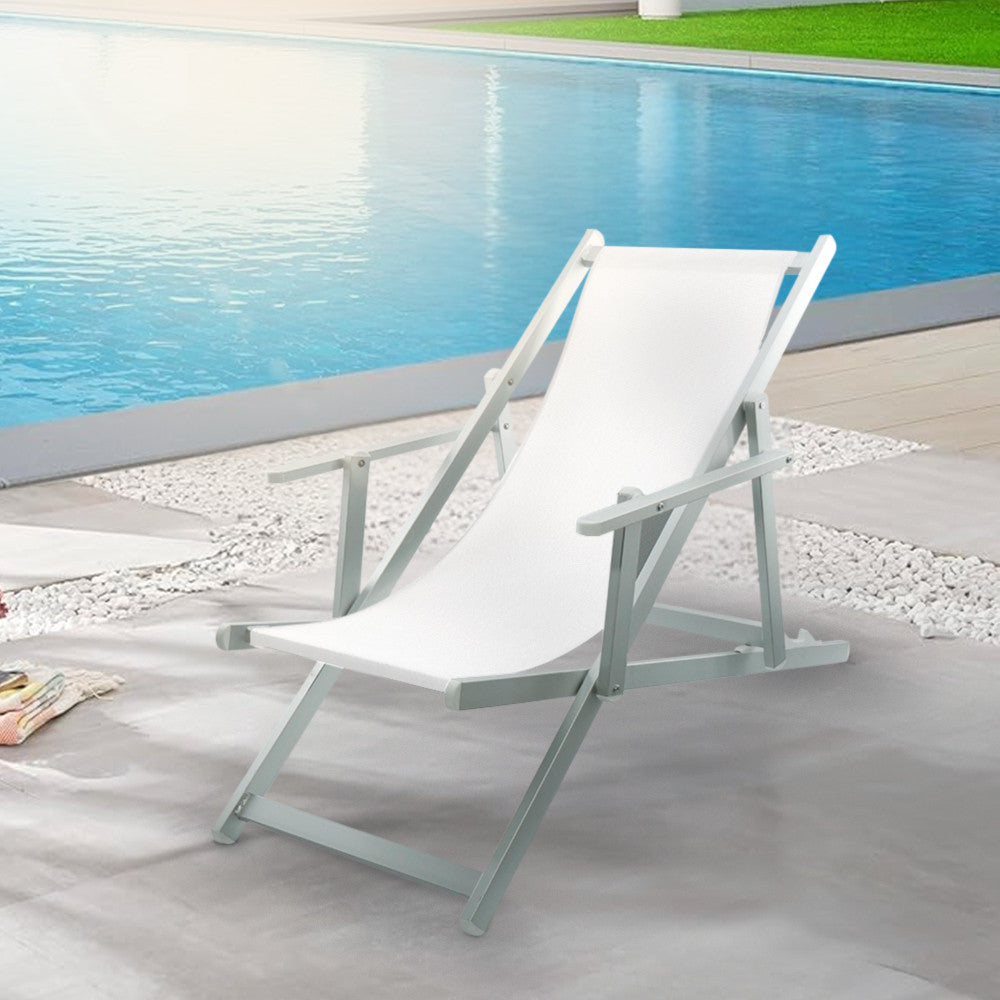 2 Chaises Longues Pliantes Napoli, Accoudoirs, Alu et Textilène