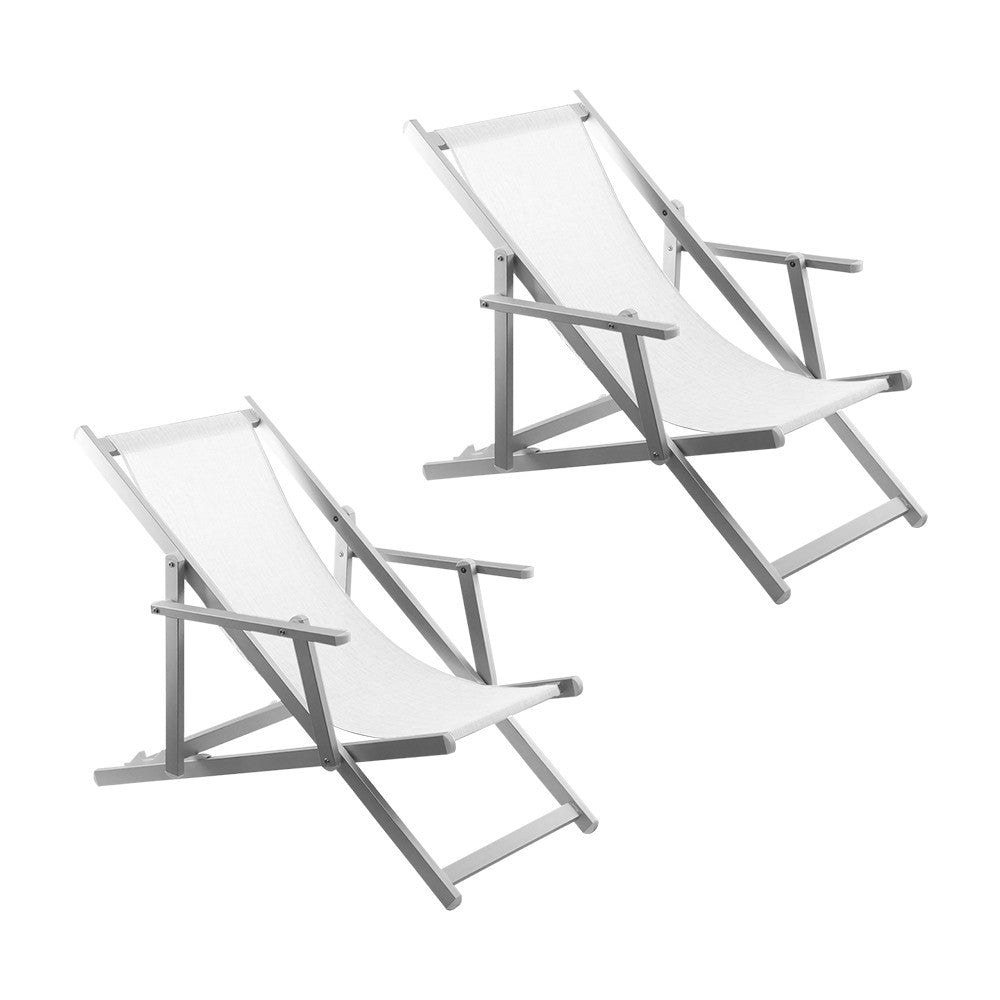 2 Chaises Longues Pliantes Napoli, Accoudoirs, Alu et Textilène
