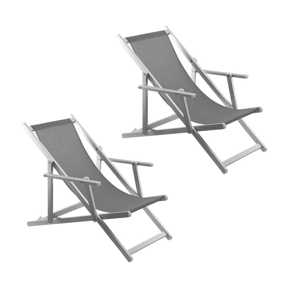 2 Chaises Longues Pliantes Napoli, Accoudoirs, Alu et Textilène