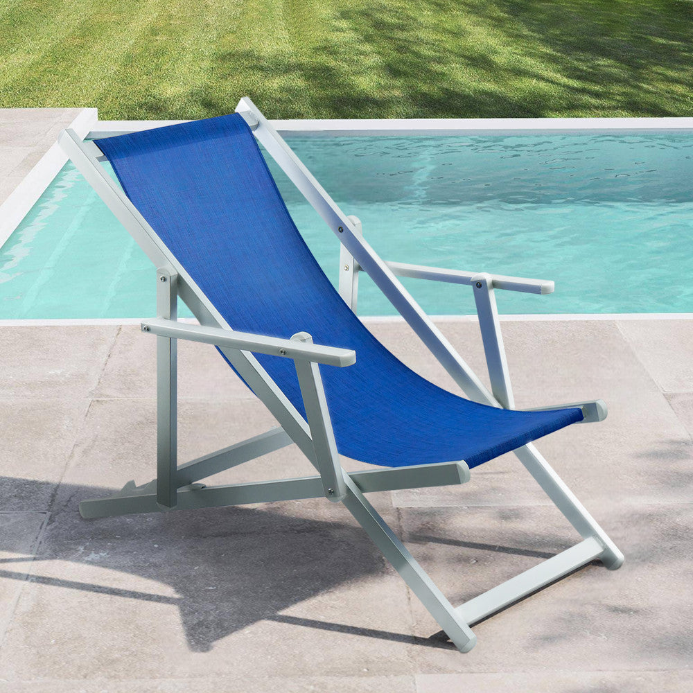2 Chaises Longues Pliantes Napoli, Accoudoirs, Alu et Textilène