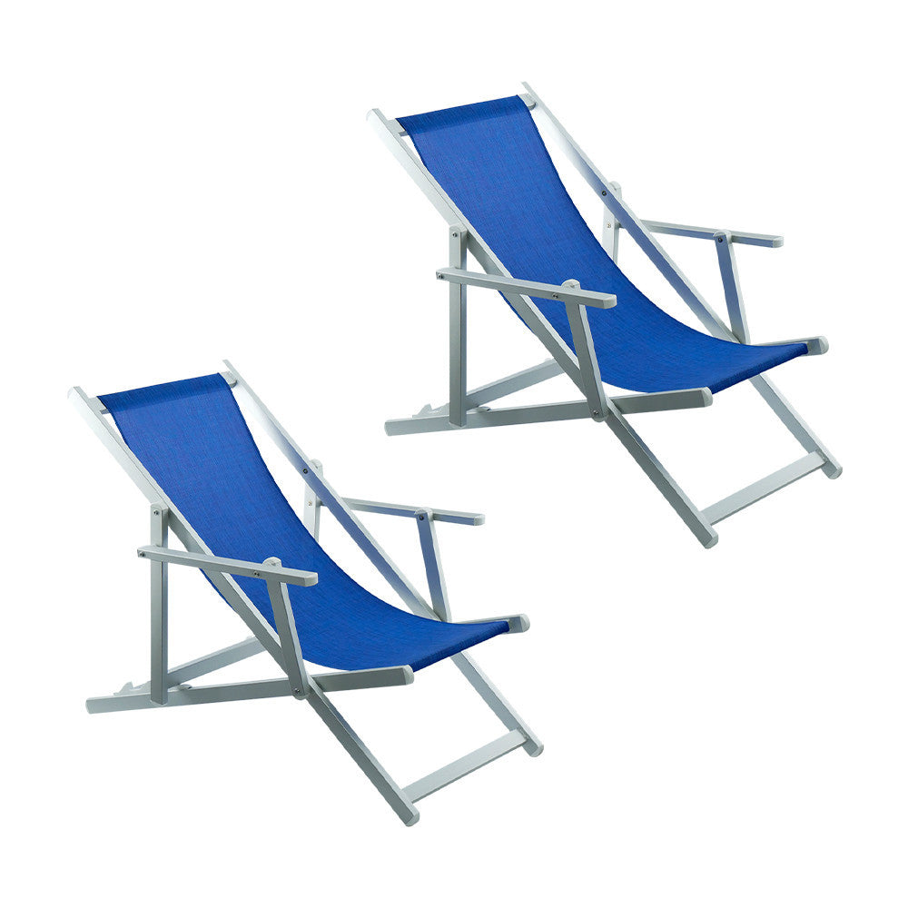 2 Chaises Longues Pliantes Napoli, Accoudoirs, Alu et Textilène