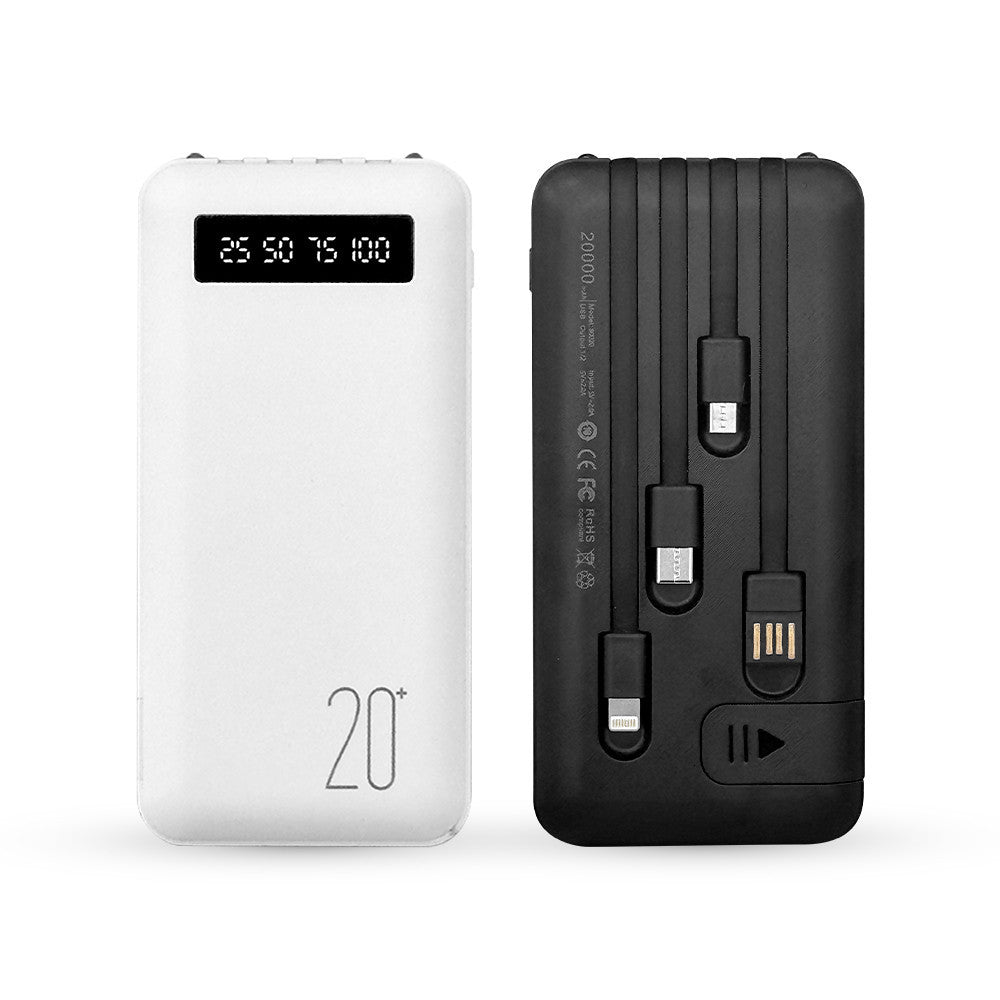 Power Bank 20000mAh Chargeur Rapide Portable avec 4 Câbles USB Inclus