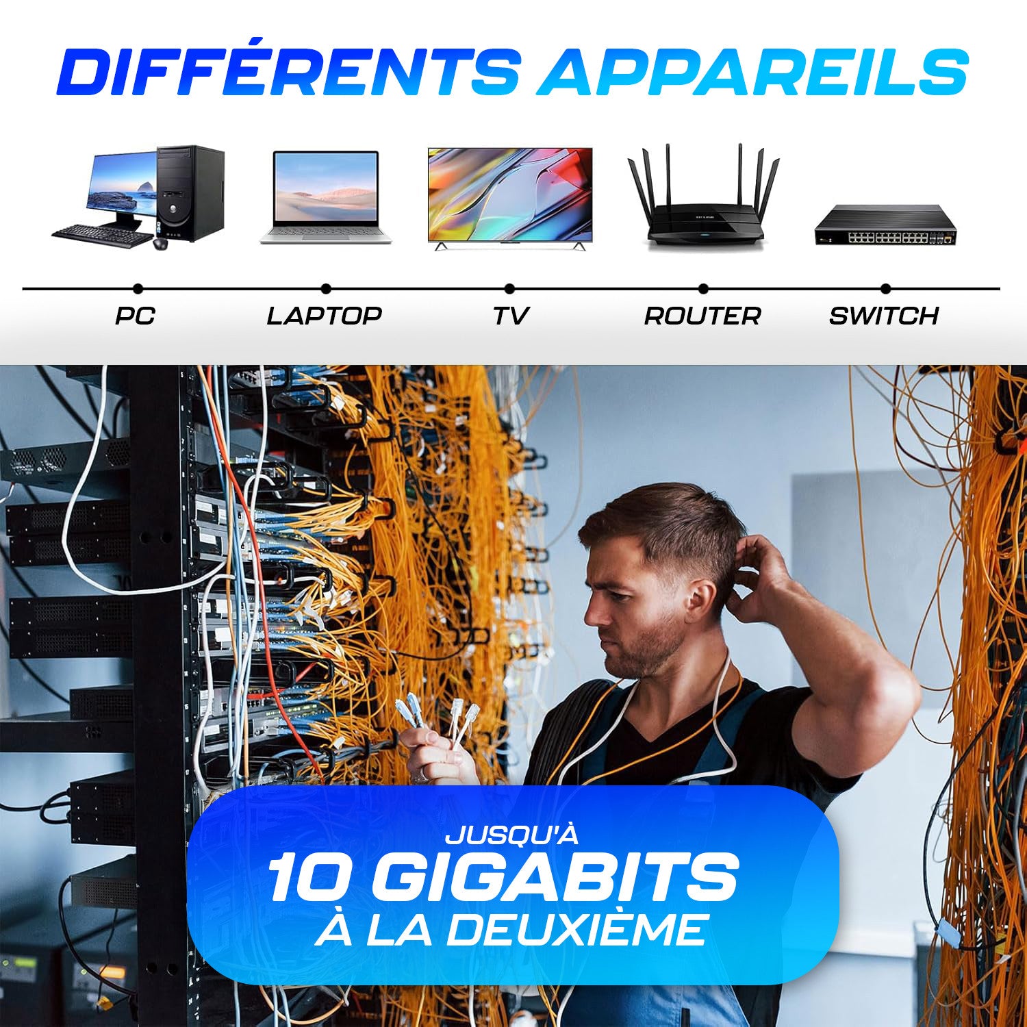 Câble Ethernet 100m CAT6 FTP Câble Réseau LAN AWG23 4P Imperméable Non Blindé