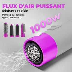Asciugacapelli 5 en 1 avec coffret 1000W 5 accessoires brosse et fer à friser