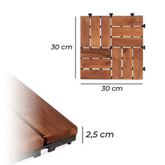 Pack 6 carreaux en bois d'acacia effet bois revêtement extérieur 30x30x2.5 cm