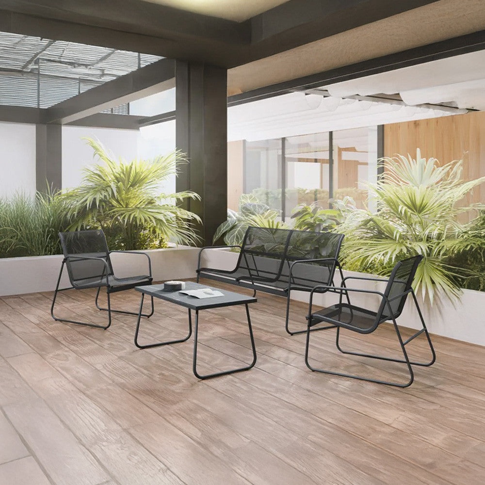 Salon de jardin ZANZIBAR noir 4 pièces canapé 2 fauteuils table basse
