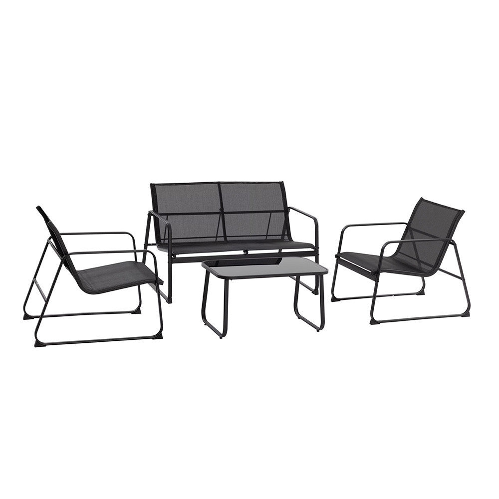 Salon de jardin ZANZIBAR noir 4 pièces canapé 2 fauteuils table basse