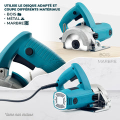 Scie Circulaire 1250W, Coupe 110mm, Électrique pour Bois, Marbre, Céramique