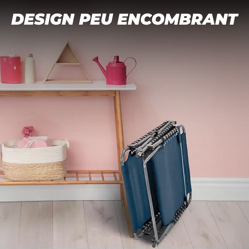 Transat en Textilène Design Cordonné, Pliable avec Dossier Inclinable.