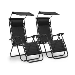 2 pièces Chaise longue Gravity Zero pliable et inclinable avec pare-soleil