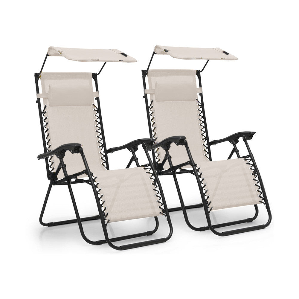 2 pièces Chaise longue Gravity Zero pliable et inclinable avec pare-soleil