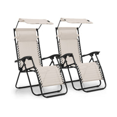 2 pièces Chaise longue Gravity Zero pliable et inclinable avec pare-soleil