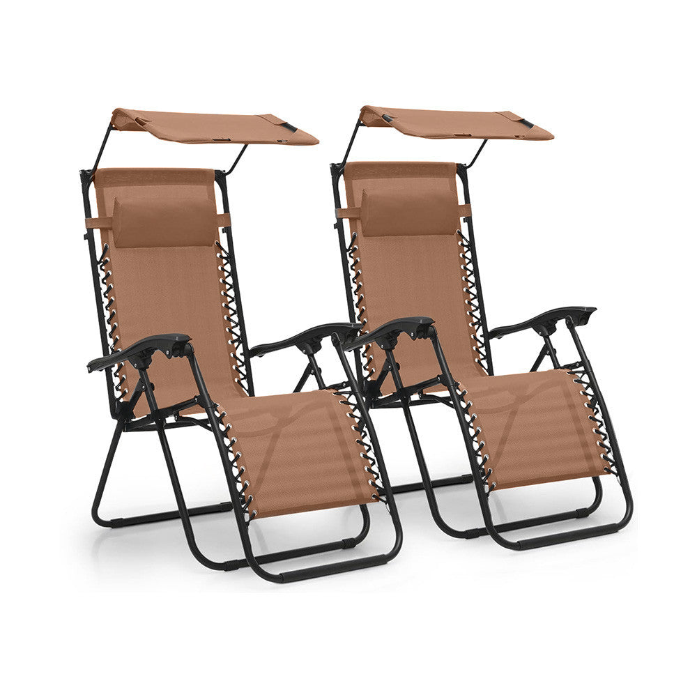 2 pièces Chaise longue Gravity Zero pliable et inclinable avec pare-soleil