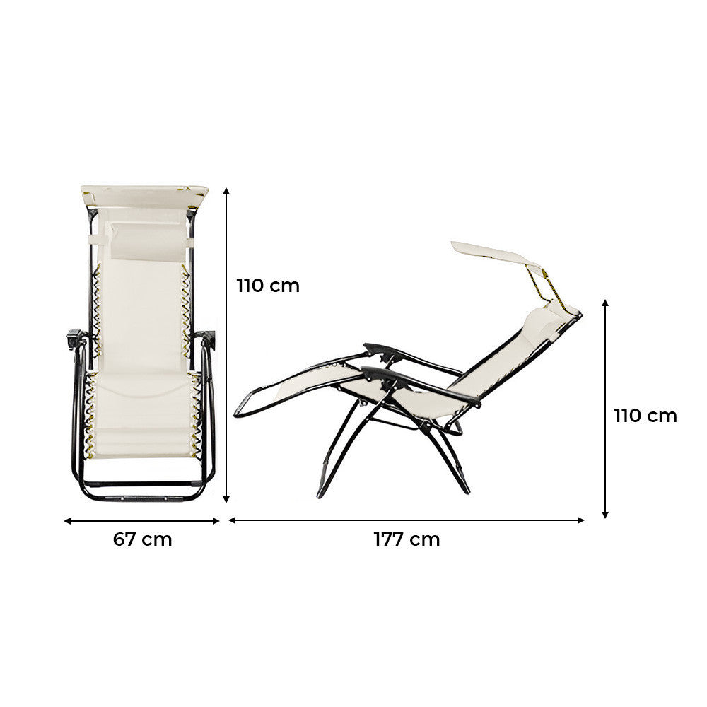 2 pièces Chaise longue Gravity Zero pliable et inclinable avec pare-soleil